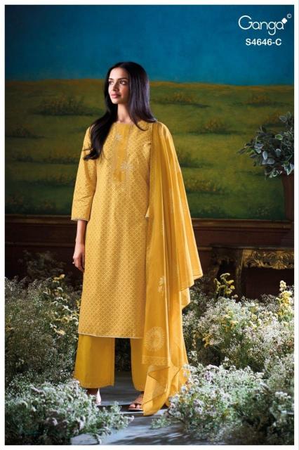 Ganga claria 4646 cotton embroidered dress material wholesale